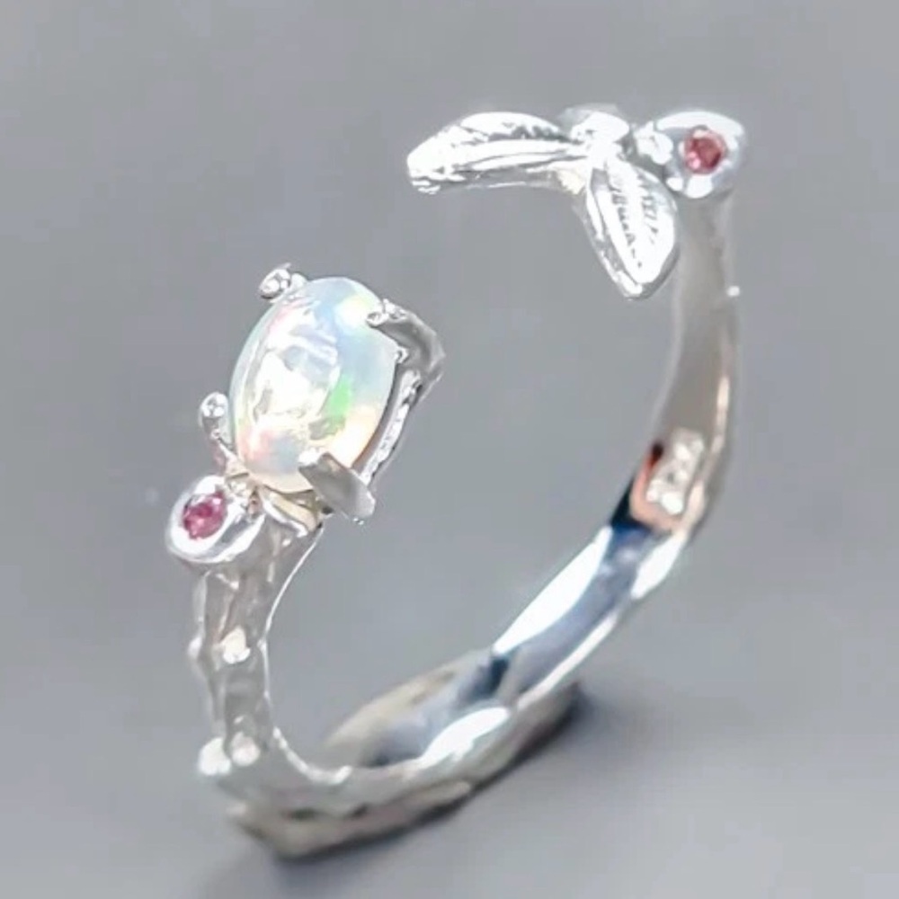 Natural White Fire Opal Bypass Ring in 925 Sterling Silver Ring Sz. 7